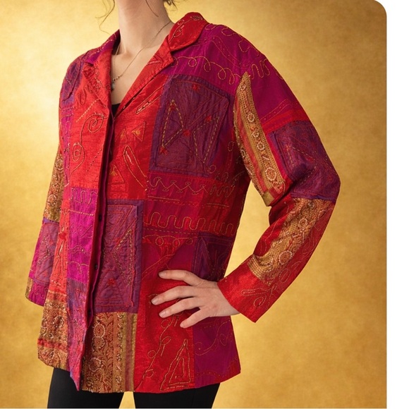 Chico's Jackets & Blazers - Vintage Silk-Feel Textured with Beads & Sequins Blazer – Patchwork Statement